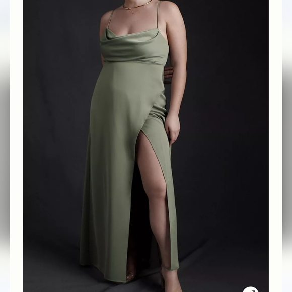 BHLDN Remy Cowl-Neck Faux-Wrap Satin Gown in midnight - Picture 4 of 6